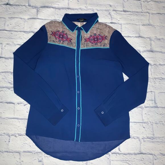 Royal Blue w/lace Button Down Shirt - Picture 1 of 7